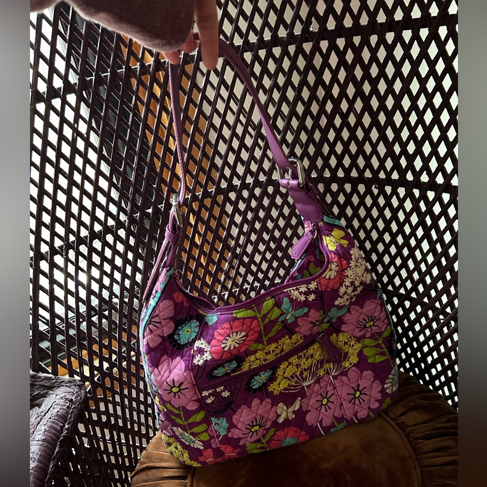 Purple floral shoulder bag